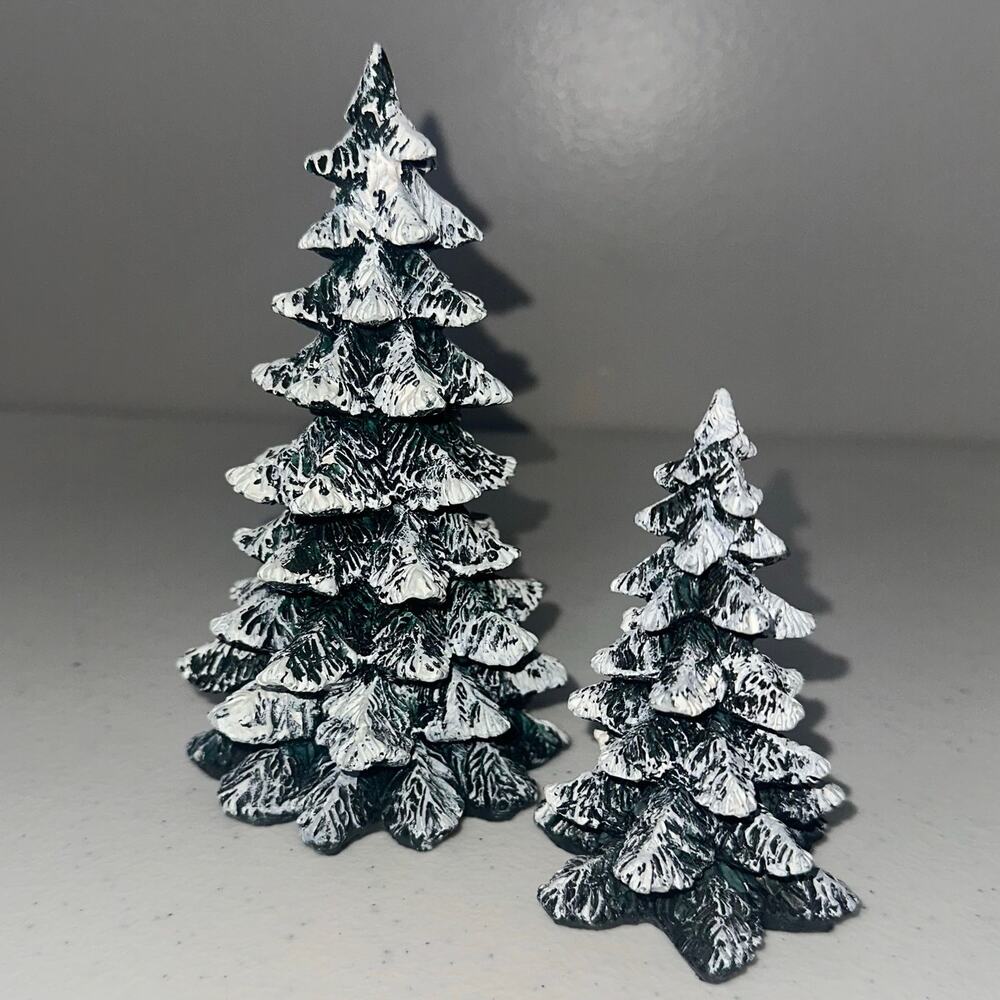 Dept 56 Village Accessory Snow Covered Evergreen Trees Medium and Small Set